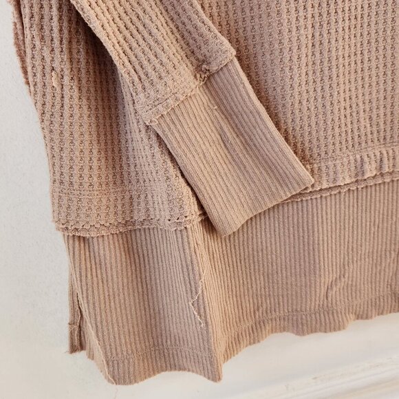 We The Free People North Shore Pink Thermal Tunic Top Waffle Knit Women's S - Picture 5 of 10